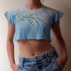 Vintage 80's Double Bull Blue Painted Crop Top